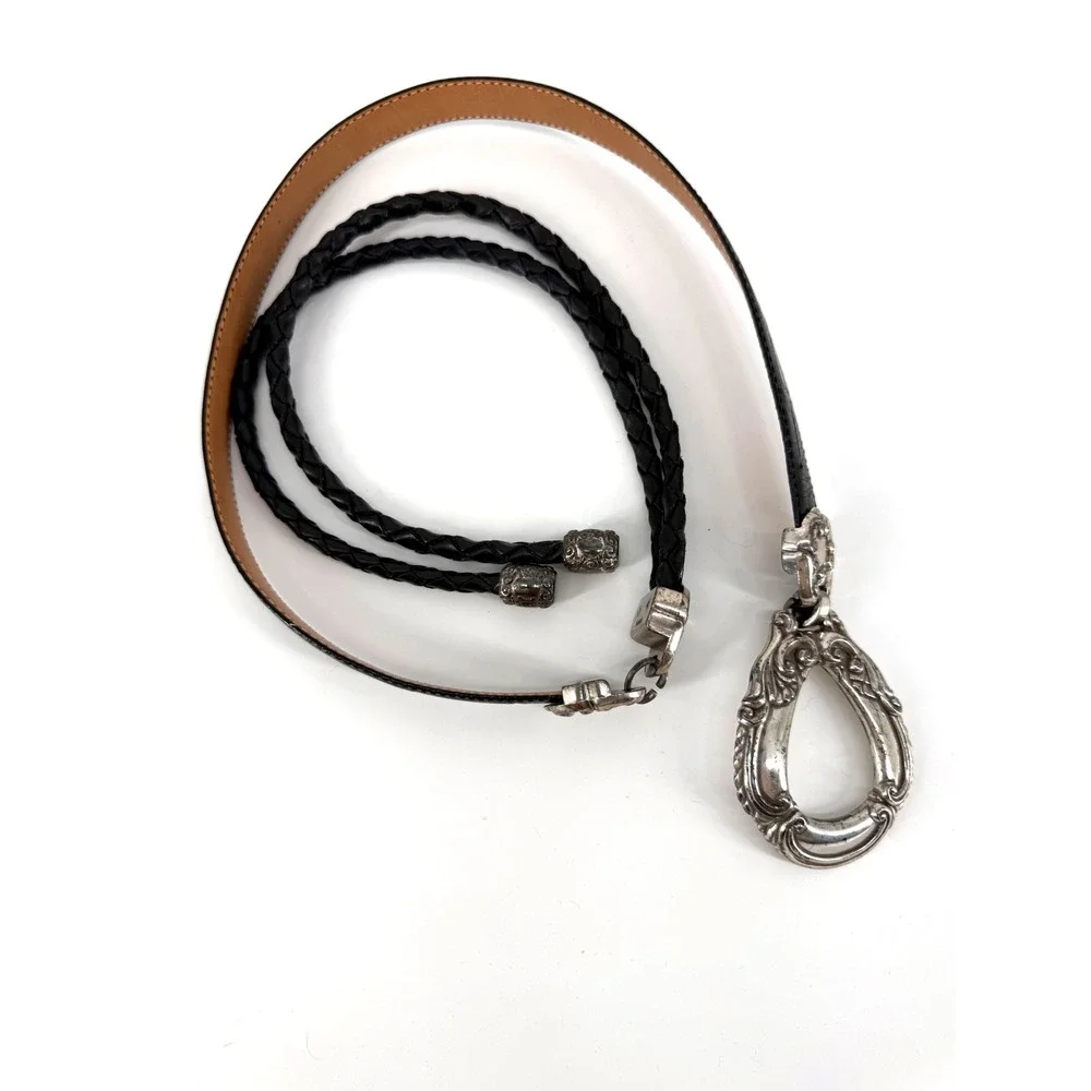 90s VTG Brighton S/M Bolo Western‎ Hip Belt Black Braided Leather Eclectic Gypsy